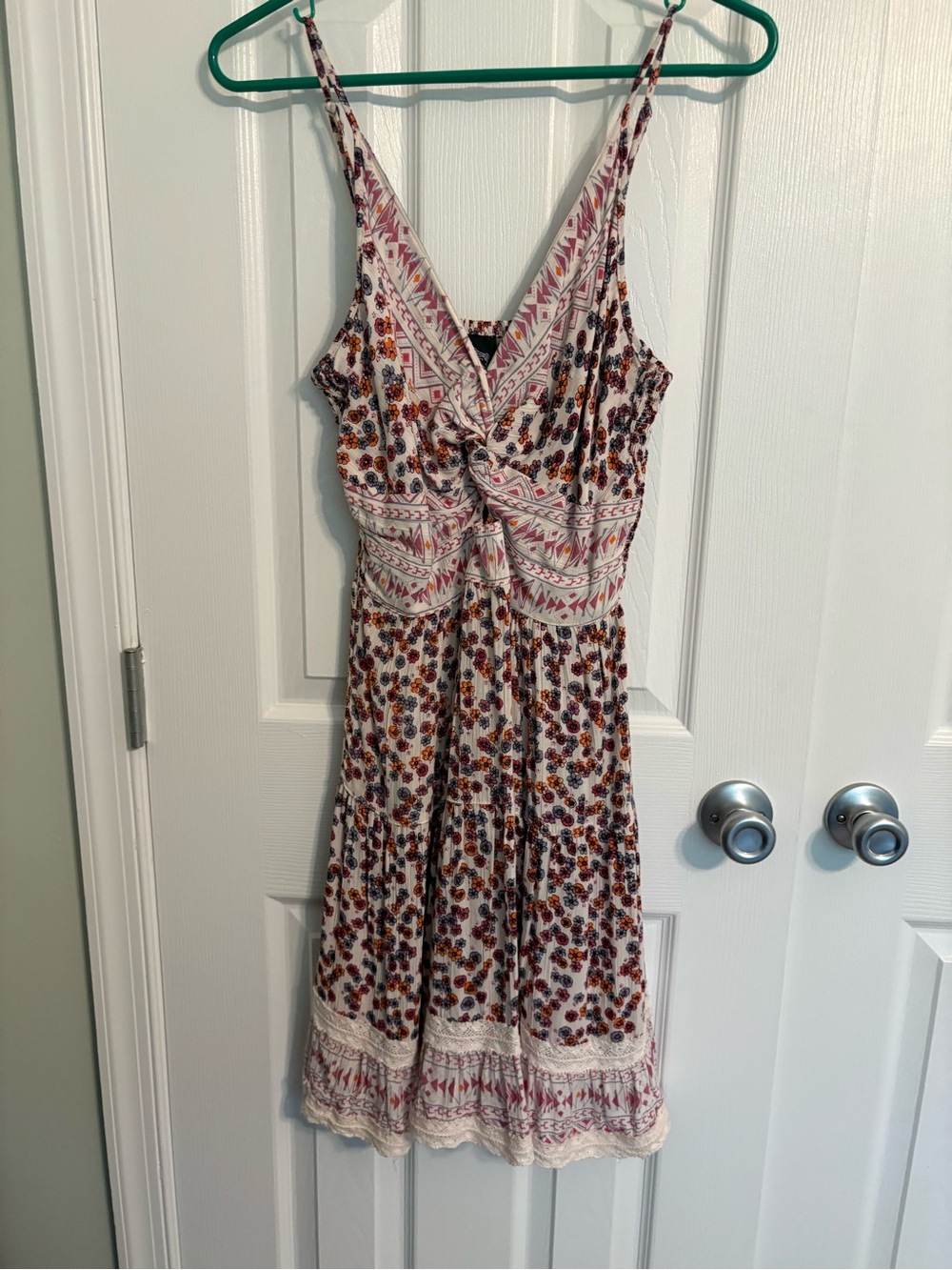 Angie White Midi Dress with Pink and Brown Floral Print